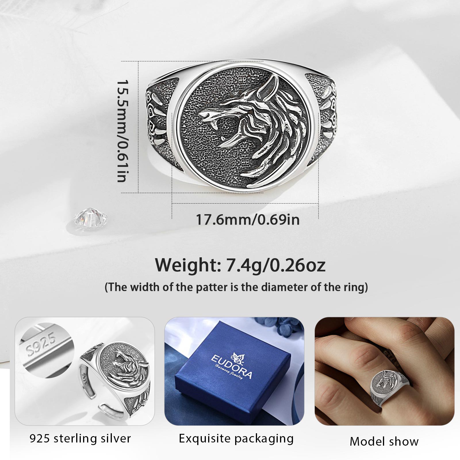 Eudora 925 пробы серебристое р – обзор и цена Signet Ring Men
